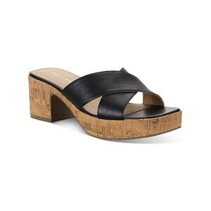 SUN STONE Womens Black Giigi Square Toe Block Heel Slip On Heeled Sandal 6 M